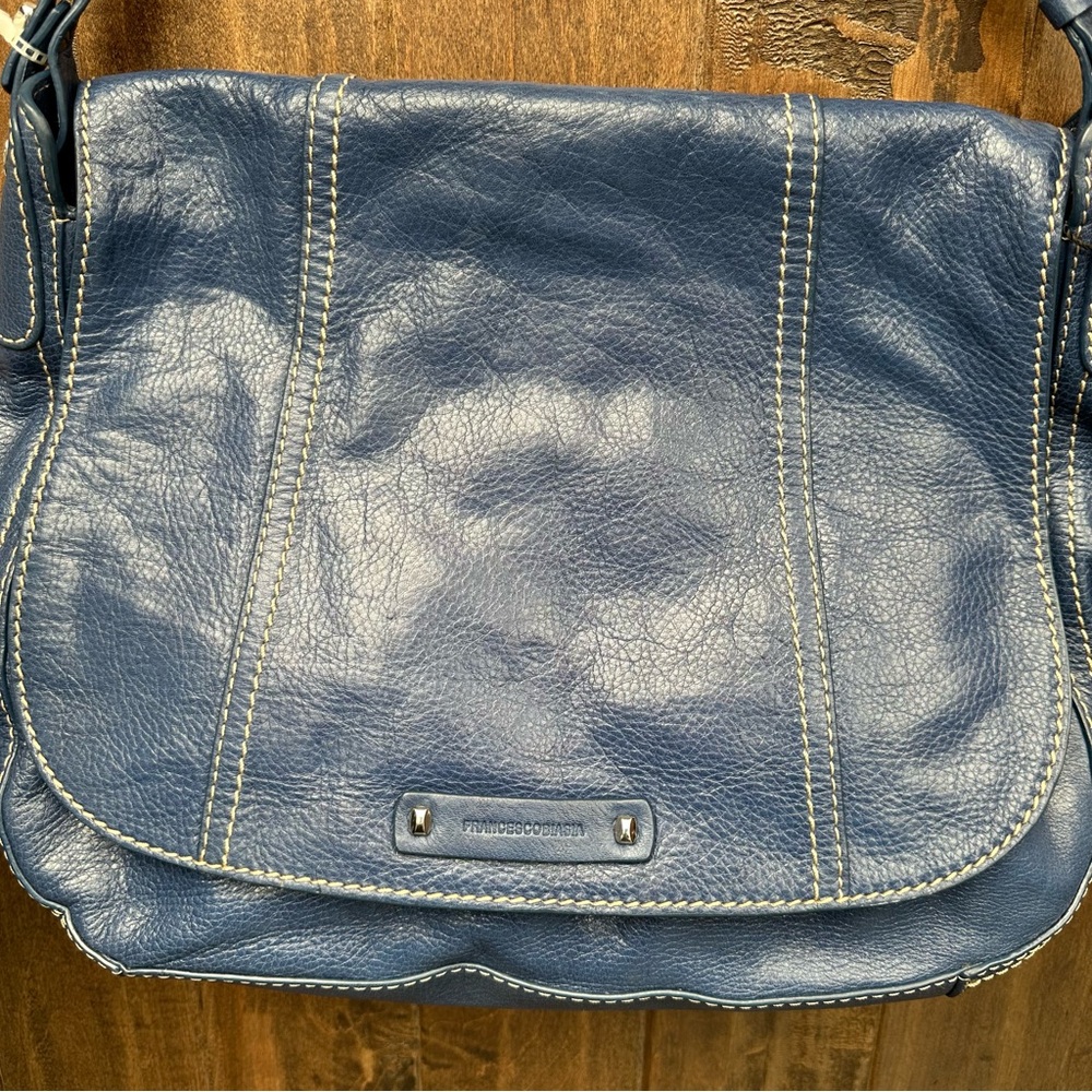 Francesco Biasia Blue Leather Tote Messenger Bag – NWT, Perfect Large Bag